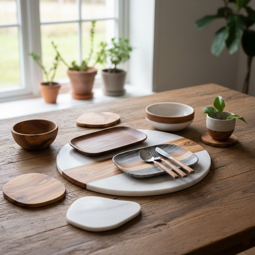 Nordic Style Wood-Marble Hybrid Serving Set